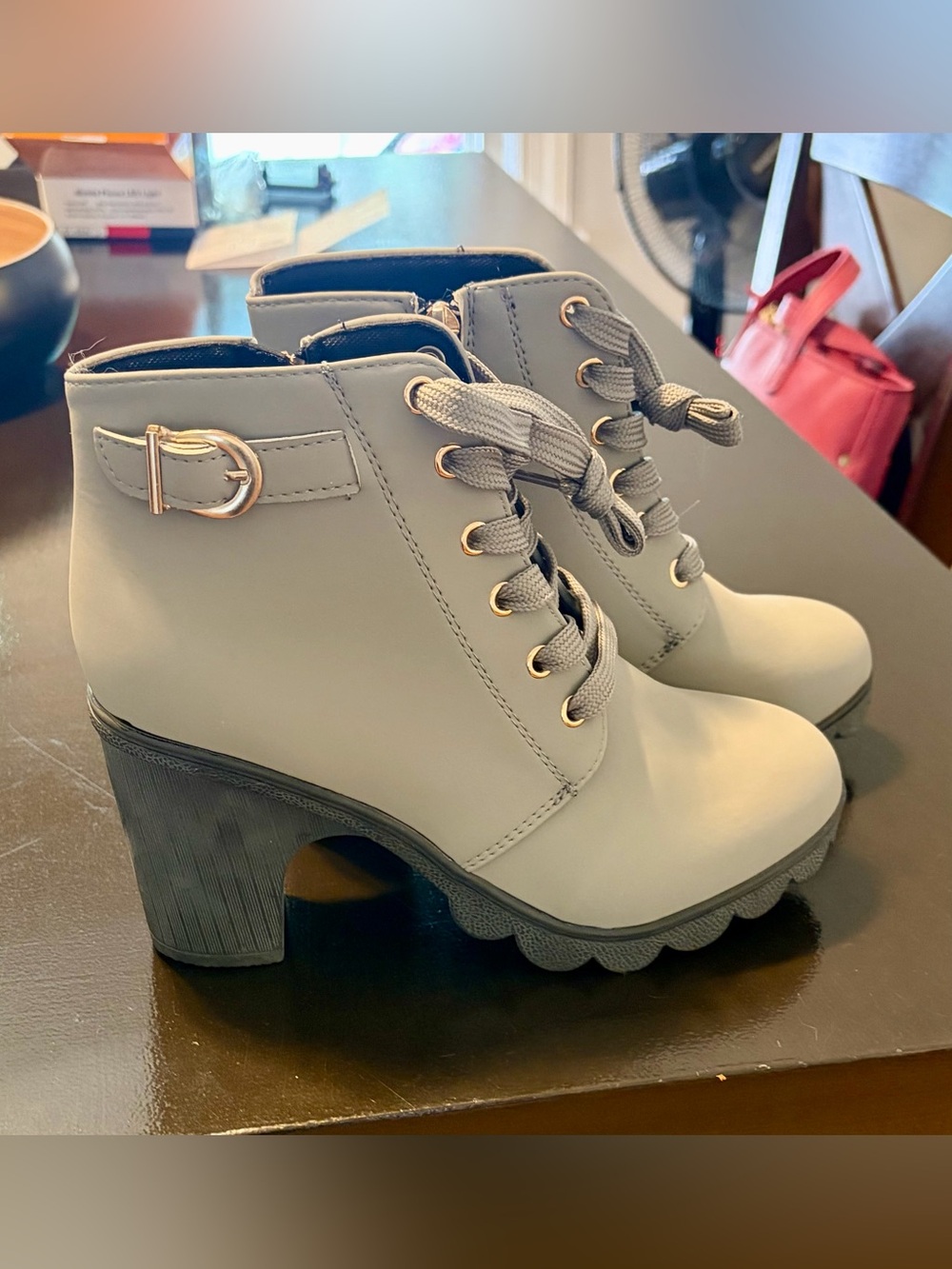 🩶 Brand-New Gray Heeled Ankle Boots — Size 6.5 — $28 plus shipping 🩶
